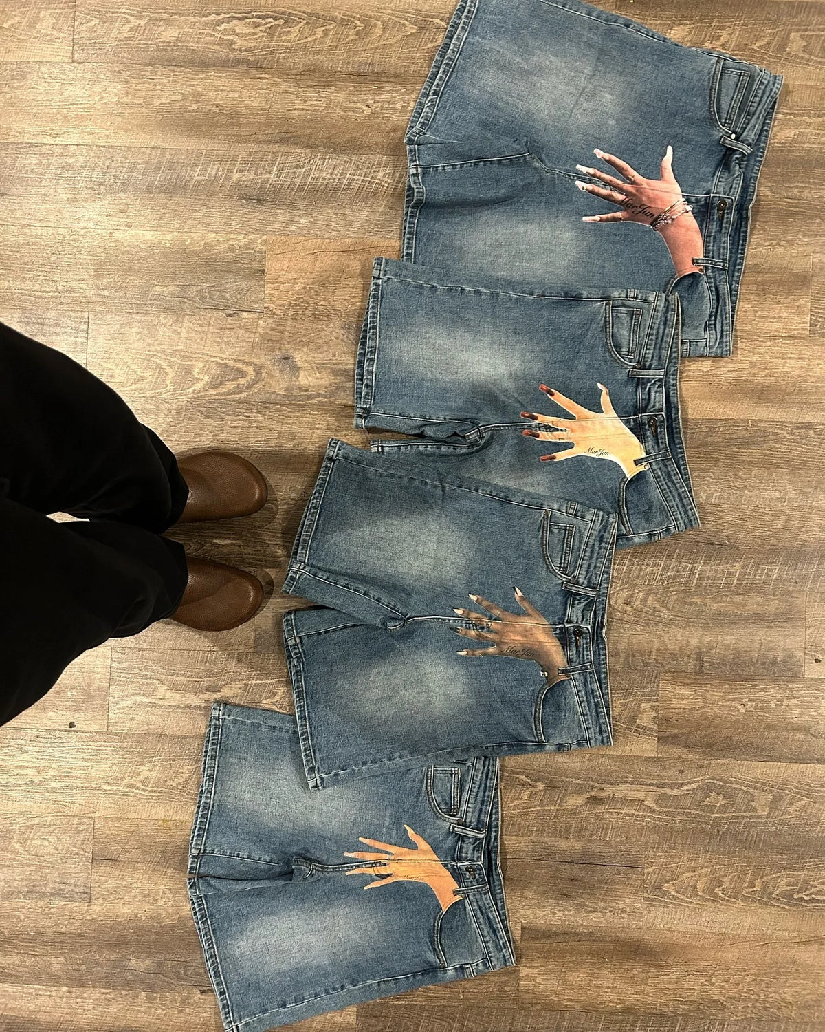 retro trendy pattern letter print oversized jeans shorts womens y2k fashion harajuku loose high waisted sweatpants couple style unique joggers style 1561