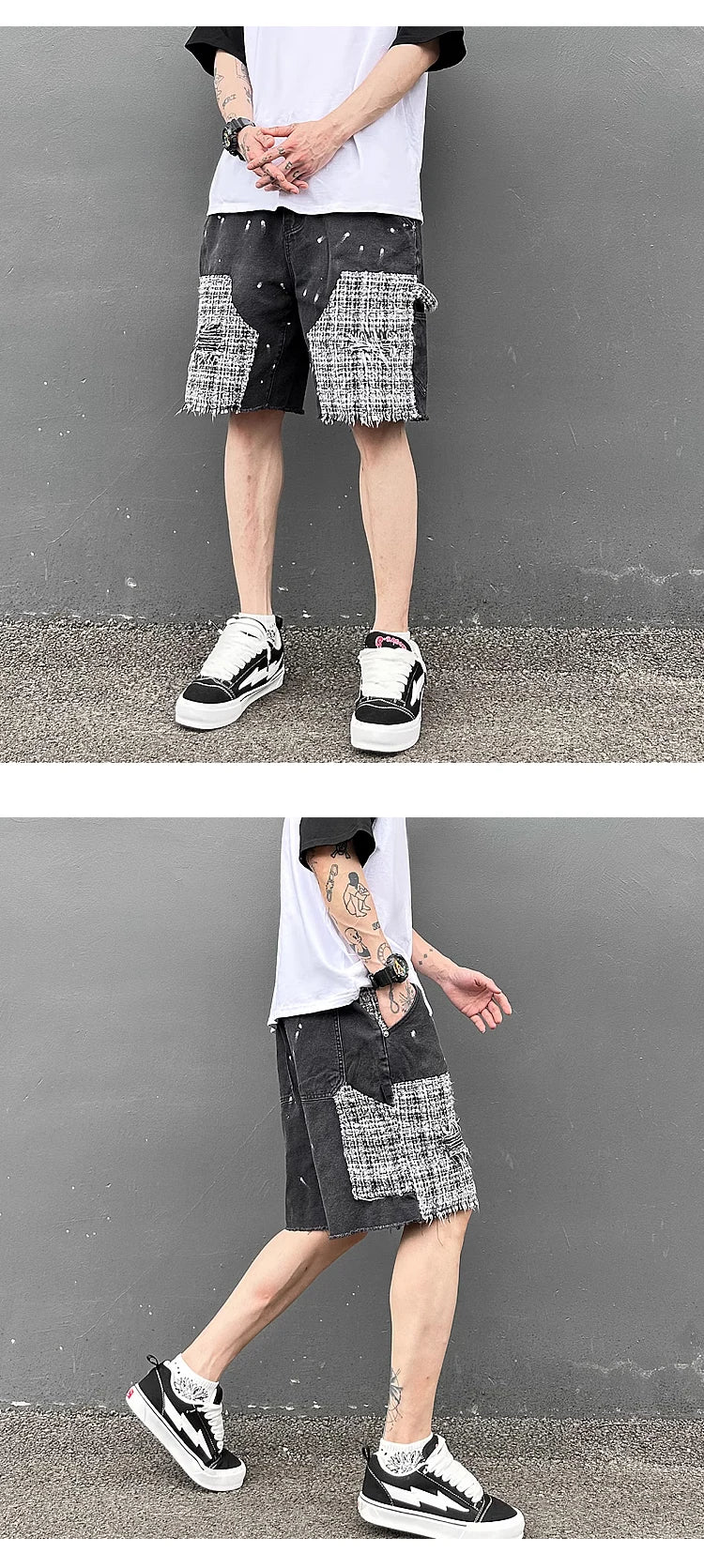 ripped holes patchwork denim jeans shorts mens high street straight short jeans hip hop streetwear casual short joggers pants unique joggers style 5209