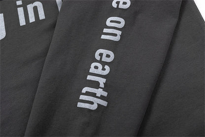 Summer Retro Vintage SIN Print High-Street Distressed Worn Cotton Casual Loose Long Sleeve T-Shirt Pullover Street King Limited