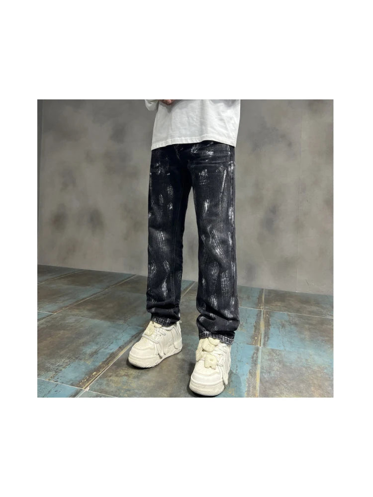 2024 y2k fashion streetwear wide leg denim pants men loose straight jeans high street spring autumn graffiti baggy trousers denim street jeans