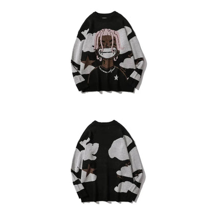 Traf-2024 Women's Sweater zssiibo Official Website Autumn New y2k Anime Cartoon Pattern Hoodie Women's Clothing Sales Street King Limited