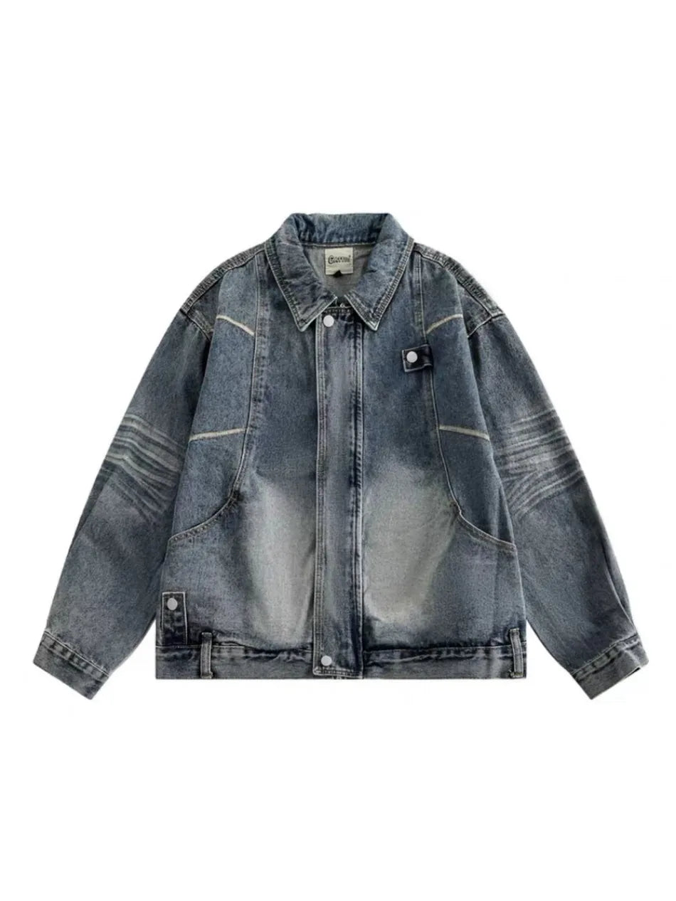 high street washed denim jacket mens 2024 spring trend oversize hip hop male coats color blocking motorcycle street outwear y2k unique jeans style 3632
