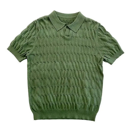 Summer New Knitted Polo Shirt Men's Short Sleeve Casual Half Sleeve Lapel Green T-Shirt Slim Top Street King Limited