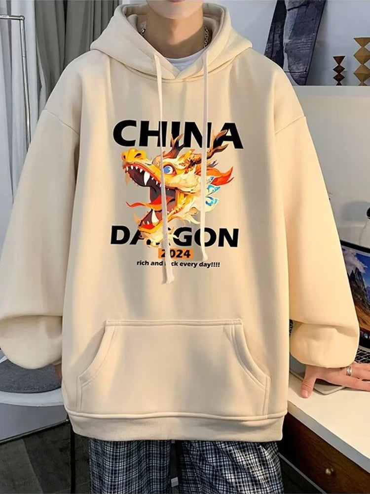 2024 New China Dragon Graphic Hoodies Men Hip Hop Streetwear Hoodie Sweatshirt Harajuku Fleece Printed Pullover Hoody Clothes Street King Limited