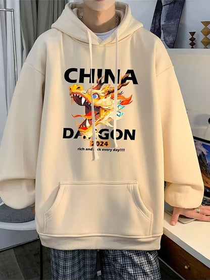 2024 New China Dragon Graphic Hoodies Men Hip Hop Streetwear Hoodie Sweatshirt Harajuku Fleece Printed Pullover Hoody Clothes Street King Limited