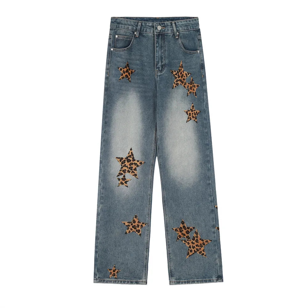 black baggy jeans men star patchwork straight denim pants fashion jeans male streetwear hip hop y2k loose trousers unique jeans style 4875