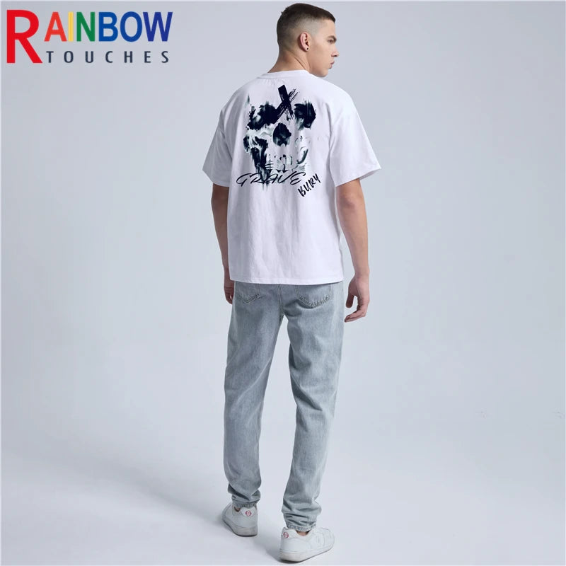 Rainbowtouches 2022 Vintage New Brand Mens T-Shirt High Street Tidal Current Skull Pattern Mens T Shirt Men Hip Hop Women  Shirt Street King Limited