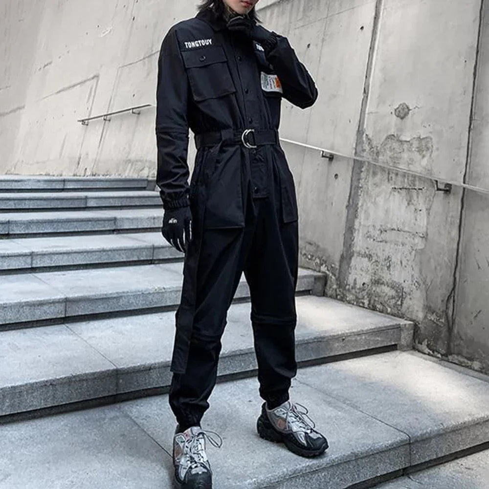 2023 autumn street short sleeve american jumpsuit mens jumpsuit suit motorcycle removable pants hip hop leg pants unique shorts style 4466