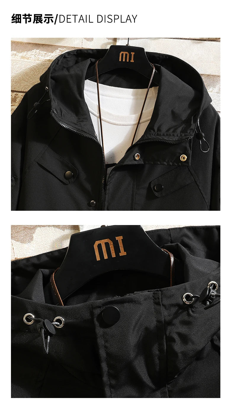 men jacket fashion 2024 army green punch jackets oversized hooded jacket collage zip design patch outdoor coat unique default style 6092