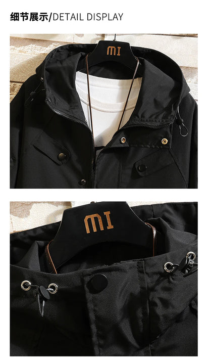 men jacket fashion 2024 army green punch jackets oversized hooded jacket collage zip design patch outdoor coat unique default style 6092