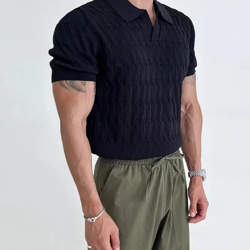 Summer New Knitted Polo Shirt Men's Short Sleeve Casual Half Sleeve Lapel Green T-Shirt Slim Top Street King Limited