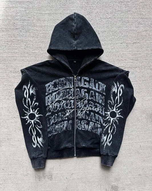 American Retro Gothic Rock Letter Print Hoodie Men's Y2K Streetwear Harajuku Loose Casual Zipper Sweatshirt Couple Style Clothes Street King Limited