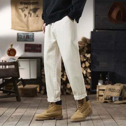 plus size 28 42 men streetwear fashion loose casual straight ankle length white denim jeans pant cityboy harem jeans trouser vintage washed jeans