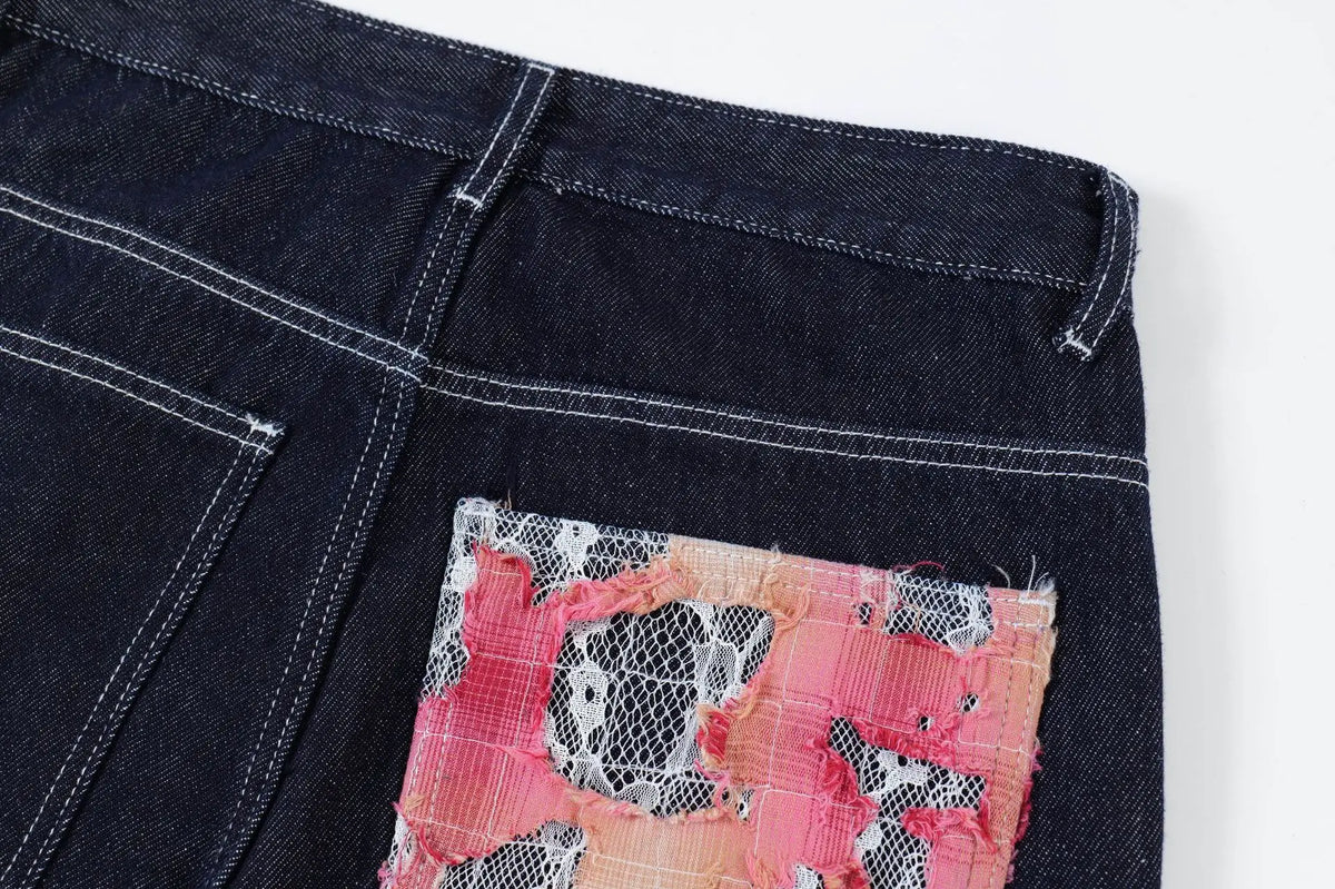 fashion men jeans pocket patchwork loose denim pants hip hop streetwear baggy trousers y2k men s jeans unique jeans style 483