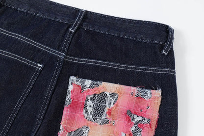 fashion men jeans pocket patchwork loose denim pants hip hop streetwear baggy trousers y2k men s jeans unique jeans style 483