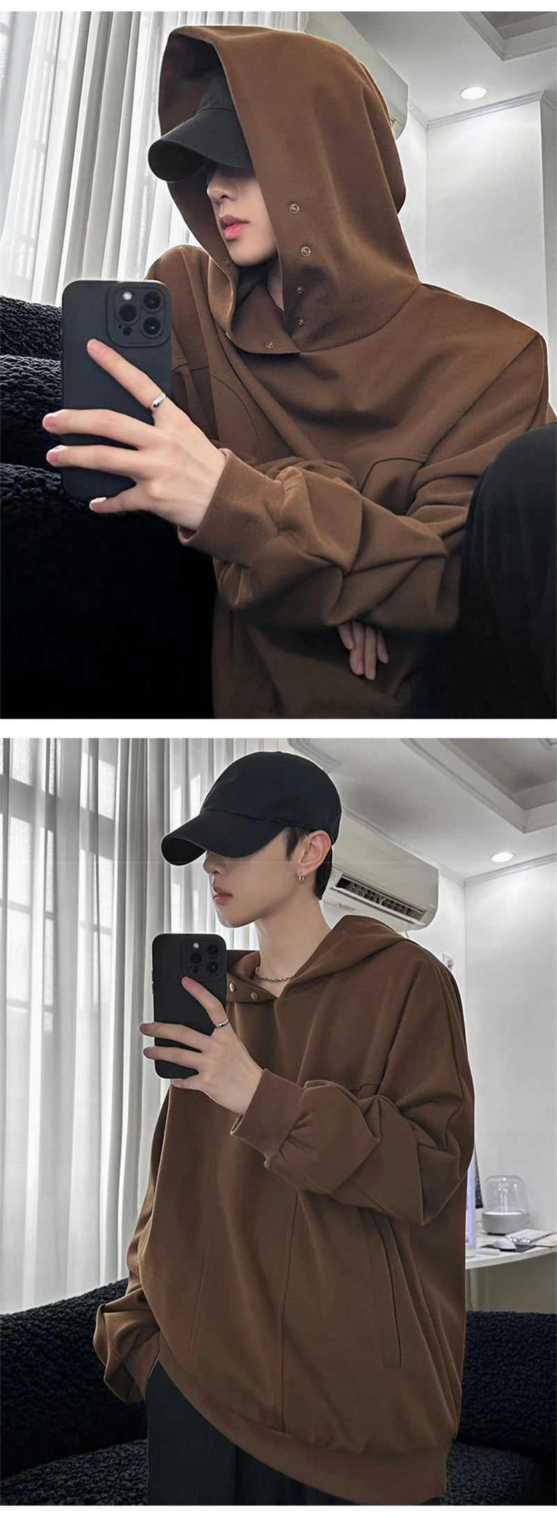 Streetwear Autumn Fleece Button Up Neck Hip Hop Sweatshirts For Men Solid Color O Autumn Fleece Button Up Neck Hip Hop Sweatshirts For Men Solid Color Oversized Y2K Hoodies High Street Fashion Hooded Tracksuit Fashion Sweater Jacket With Graphic Design For Men