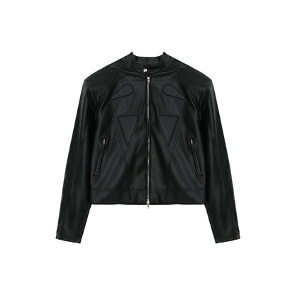 high street motorcycle pu leather jacket men hip hop trend shoulder padded coat street fashion stand collar zipper short outwear unique shorts style 1969