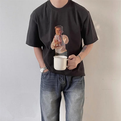 Summer Korean fun pattern printed short-sleeved T shirt American trend y2k personalized street round neck half sleeved T shirt Street King Limited