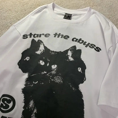 European and American Cute Cat Personalized Graphic T shirt Fashion y2k Cotton Street Retro Hip Hop Harajuku Oversized T shirt Street King Limited