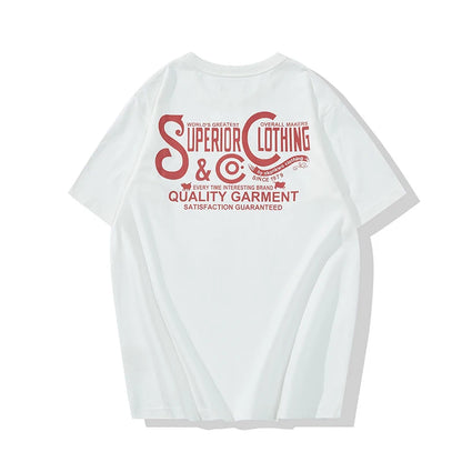 Vintage Amekaji Letter Printed T-shirt Men 2022 Spring Summer New Round Neck Short Sleeve Motorcycle T Shirt Cotton Tees Street King Limited