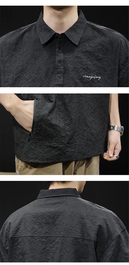 Streetwear Summer Full Letter Printed Polo Shirt For Men New Lapel Button Tee Sh Summer Full Letter Printed Polo Shirt For Men 2024 New Lapel Button Tee Shirts Oversized Short Sleeve Y2K Streetwear T Shirt Fashion Sweater Jacket With Graphic Design For Men