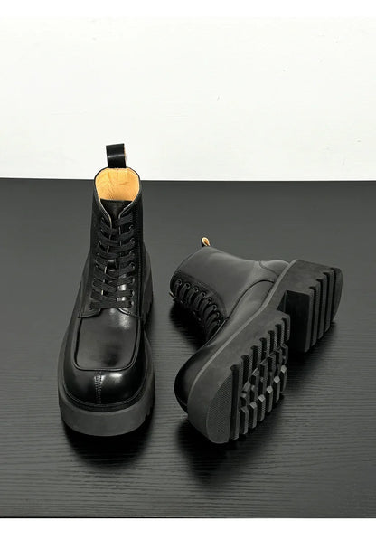 Men's Genuine Leather High Sole Platform Streetwear Fashion Casual Increase Boots Male Punk Gothic Rock Motorcycle Boots Shoes Street King Limited