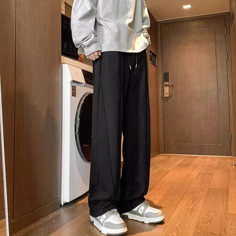 winter mens gray thickened straight leg sweatpants 2025 high street baggy drape pants korean fashion y2k casual trousers streetwear sweatpants
