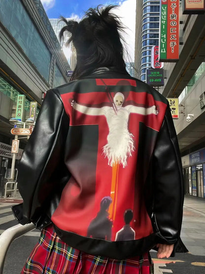 harajuku second apostle leather jacket women spring and autumn american sense vintage goth casual y2k tops coat women clean everyday pants