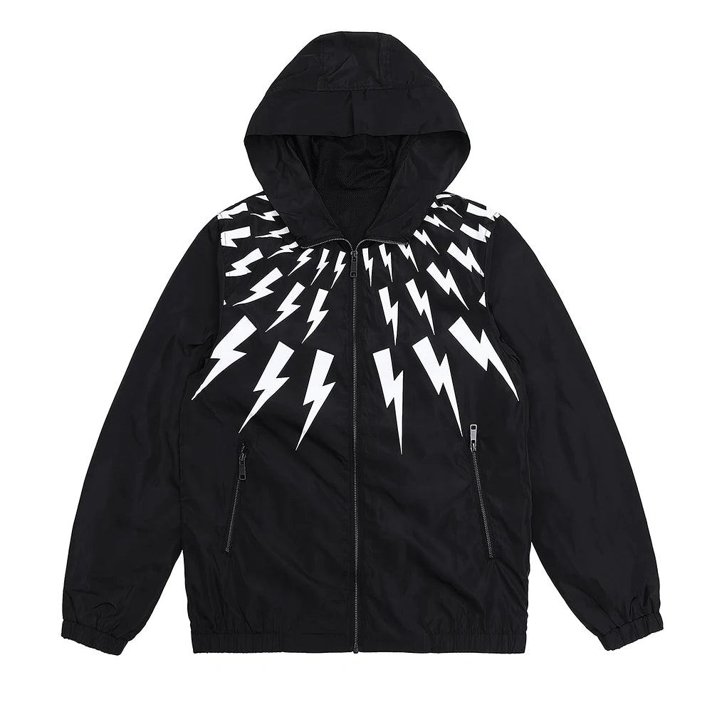 New luxury Men 2023 Classic Neil Thunderbolt Zipper Windbreak Windproof Parka Jackets With Hoody Outdoor Wear Thin #426 Street King Limited