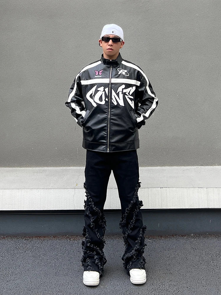 men racing jackets fashion letter embroidery patchwork jacket coats hip hop pu lether outerwear autumn casual streetwear jackets unique default style 4491