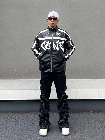 men racing jackets fashion letter embroidery patchwork jacket coats hip hop pu lether outerwear autumn casual streetwear jackets unique default style 4491