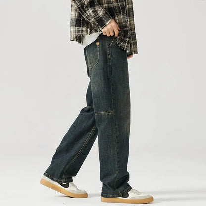 american style new retro heavy duty washed straight leg jeans for men and women simple and loose trendy wide leg casual pants vintage washed jeans