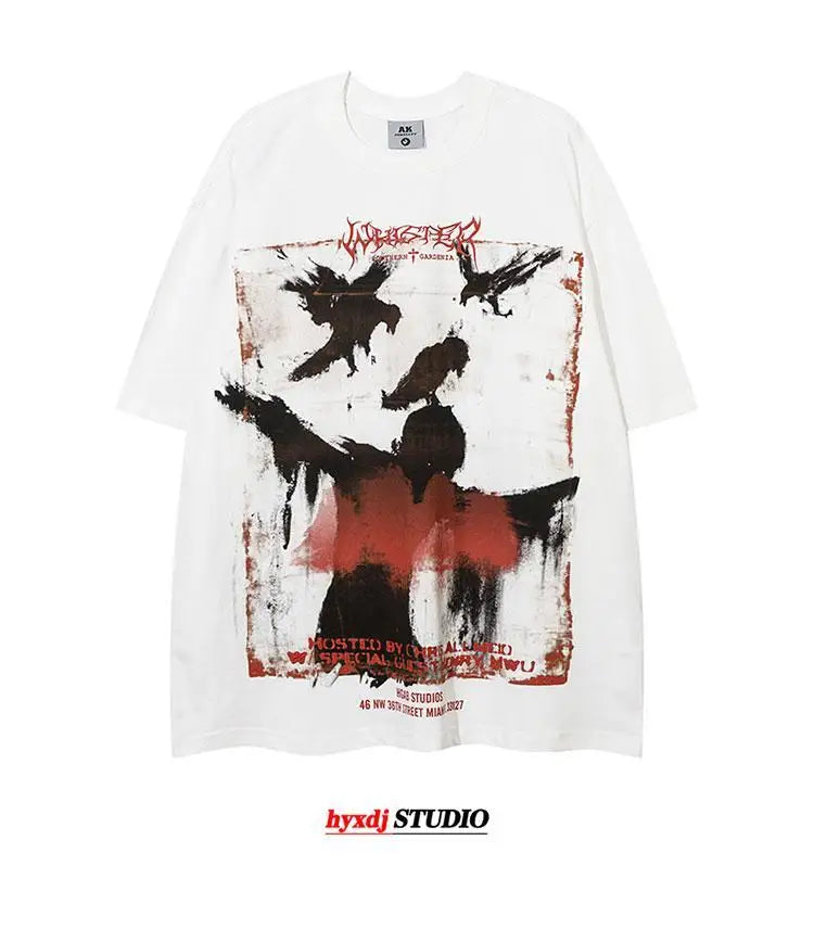 European and American trendy high street niche printed short-sleeved T-shirts for men summer American street tops men clothing Street King Limited