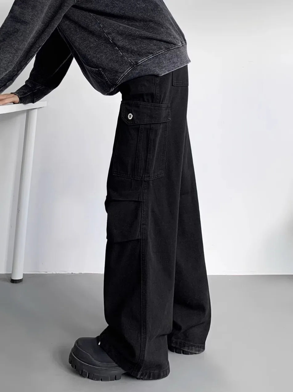 American Tie Dye Cargo Pants Mens Autumn Vintage High Street Straight Leg Trousers Casual Multi Pocket Loose Overalls Male Street King Limited