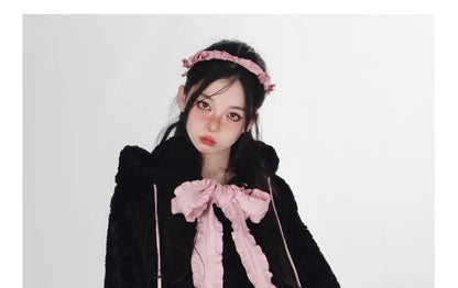 Harajuku Little WildCat Hoodies Women Bodysuit Black Tie Bowknot Cute Loose Goth Coat Y2k Style Kawaii Winter Clothes Women Street King Limited