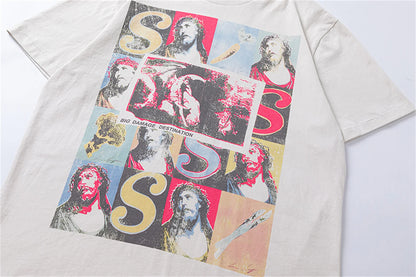 Vintage Retro Series VEGES Print High-Street Worn Streetwear Cotton Quality Casual Loose Short Sleeve Tops T-Shirt Street King Limited