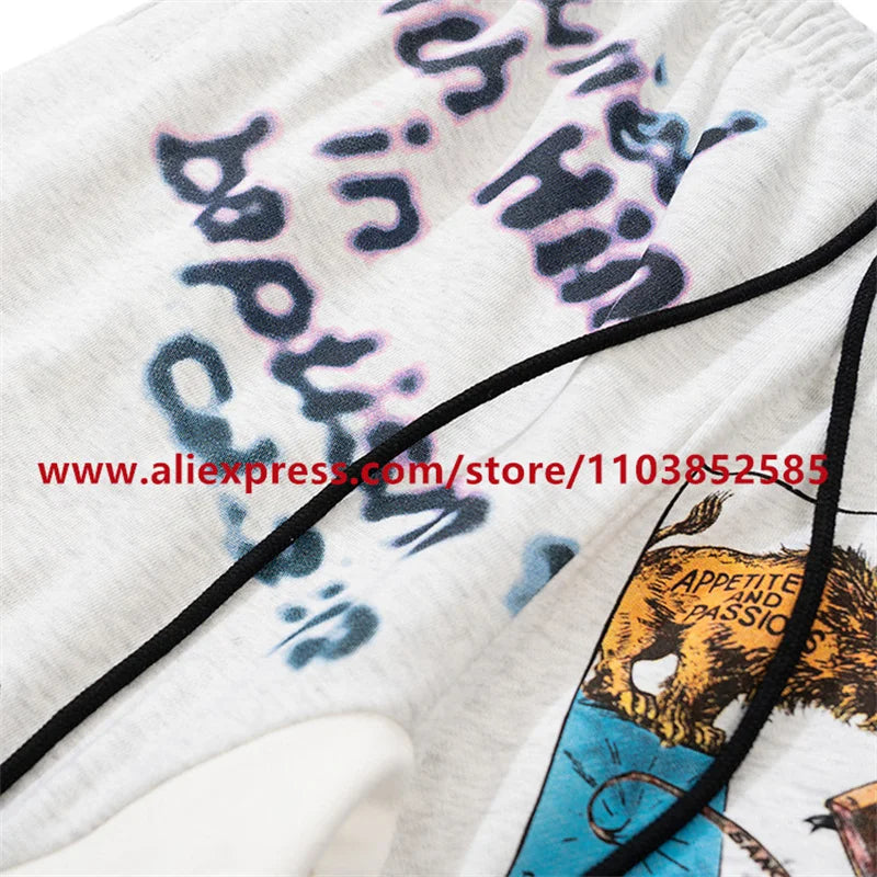 2024 autumn winter vintage casual sports pants mens letter illustration printed loose drawstring leg strap high street hip hop unique default style 1621