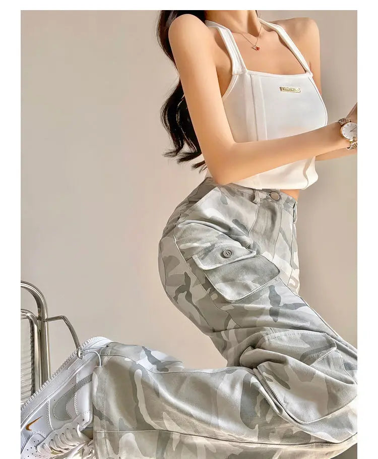 Camouflage grey cargo pants women American vintage streetwear straight loose summer hiphop hot pants ins cargo pants womens 2023 Street King Limited
