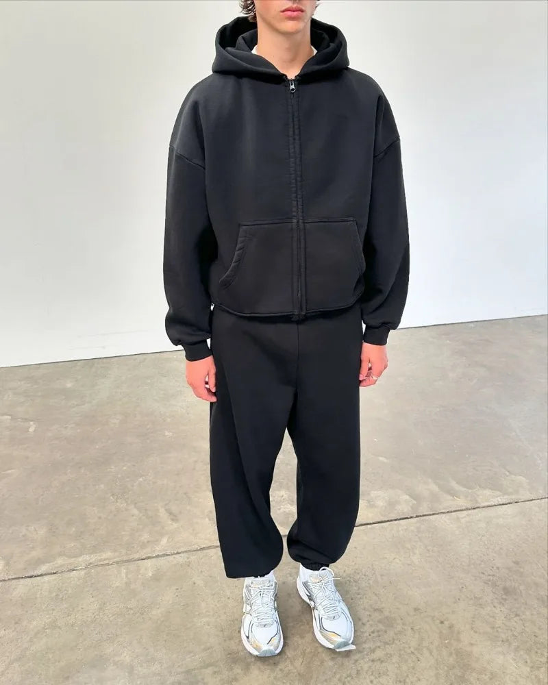 American High Street Fashion Casual Hoodie Men Y2k Harajuku Retro Solid Color Zipper Sweatshirt Loose Oversized Coat Women Street King Limited
