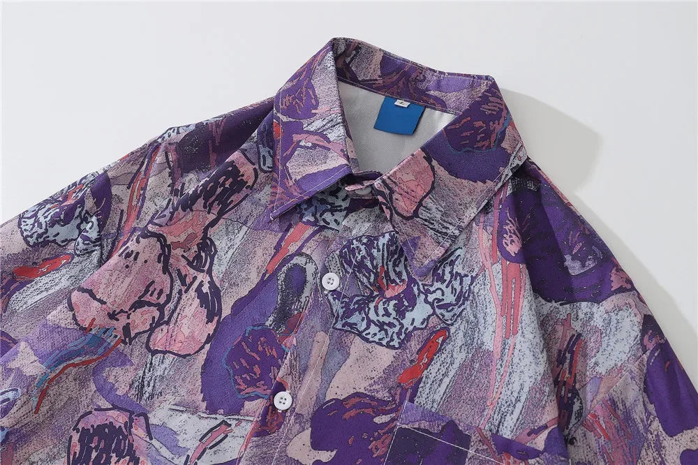 Dark Icon Full Printing Oversized Men's Blouse Turn-down Collar Shirts for Men Long Sleeve Street King Limited