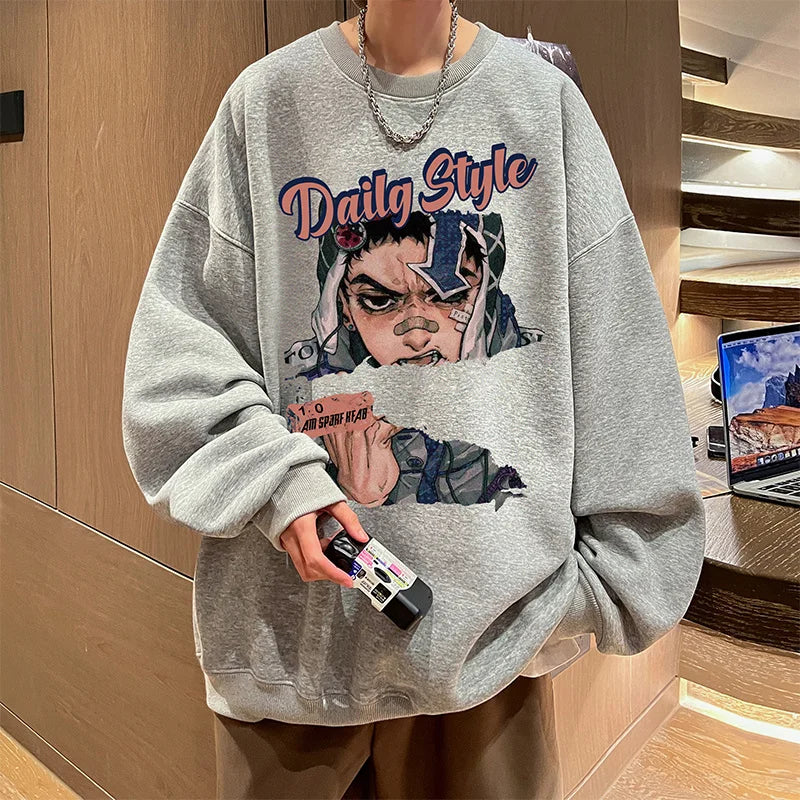 New Anime Boy Printed Men's Crewneck Sweatshirts Autumn Y2K Vintage Fleece Pullover Hoodies Streetwear Hip Hop Hoody Clothes Street King Limited