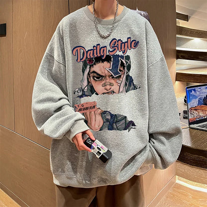 New Anime Boy Printed Men's Crewneck Sweatshirts Autumn Y2K Vintage Fleece Pullover Hoodies Streetwear Hip Hop Hoody Clothes Street King Limited