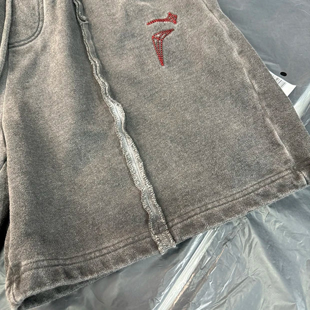 New 2024 Novelty High THUG CLUB Old Washed Rhine Stone Heavy Skateboard Street Cotton Casual Shorts Kanye Hip-hop Parkour #U46 Street King Limited