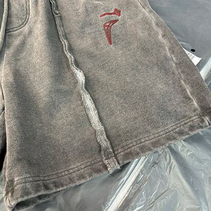 New 2024 Novelty High THUG CLUB Old Washed Rhine Stone Heavy Skateboard Street Cotton Casual Shorts Kanye Hip-hop Parkour #U46 Street King Limited