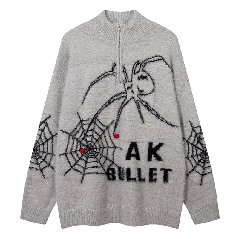 Men Spider Web Graphic Sweaters Hip Hop Vintage Streetwear Oversized Loose Simple Tops Street Knitted Harajuku Pullover Couple Street King Limited