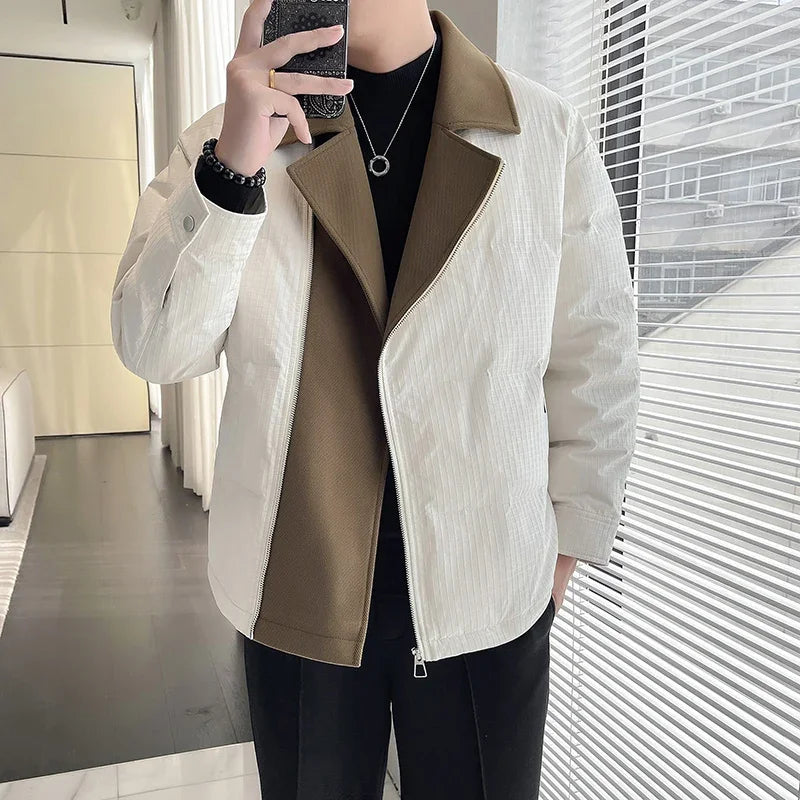 winter suit collar splice cotton padded jacket men business casual fashion plus size parkas jacket thick warm coat man outerwear menswear bottoms