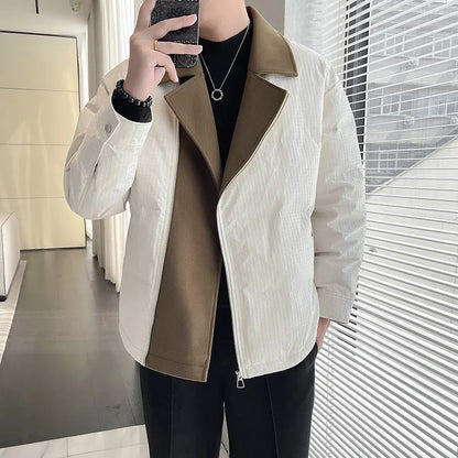winter suit collar splice cotton padded jacket men business casual fashion plus size parkas jacket thick warm coat man outerwear menswear bottoms