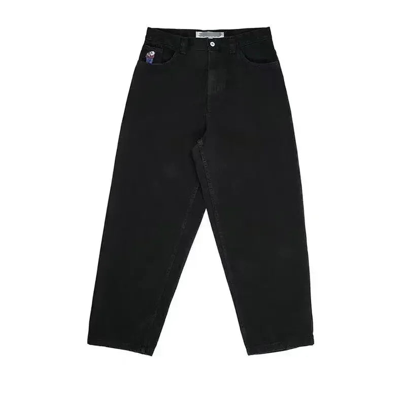 y2k cartoon embroidery retro blue baggy jeans hip hop gothic streetwear polar big boy jeans mens womens fashion wide leg trouser unique jeans style 4542