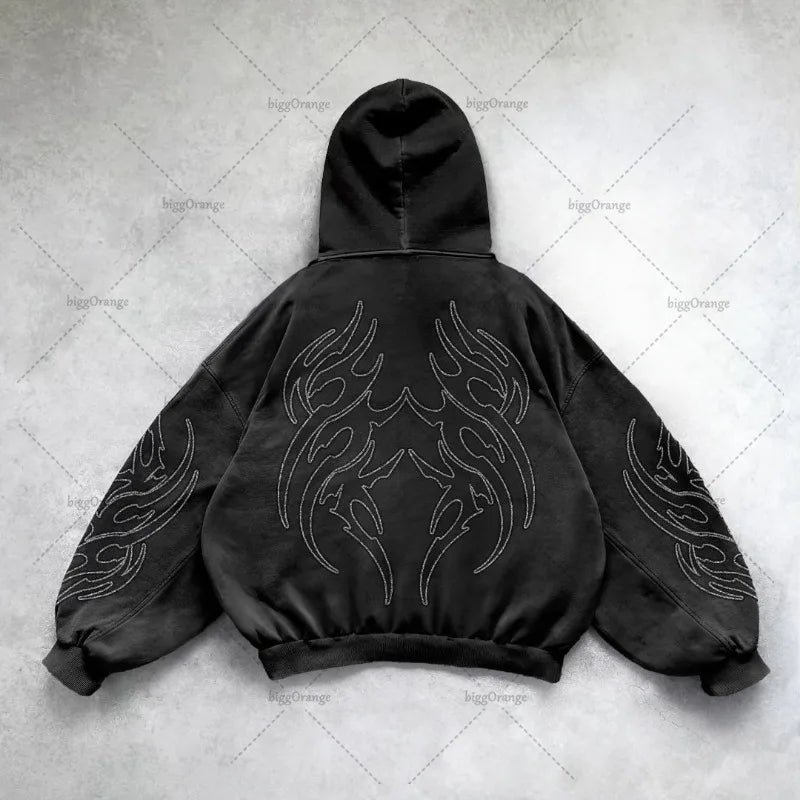 Gothic Punk Graphic Print Oversized Sweatshirt High Street Harajuku Y2K Streetwear Jacket Men Hip Hop Retro Casual Zipper Hoodie Street King Limited