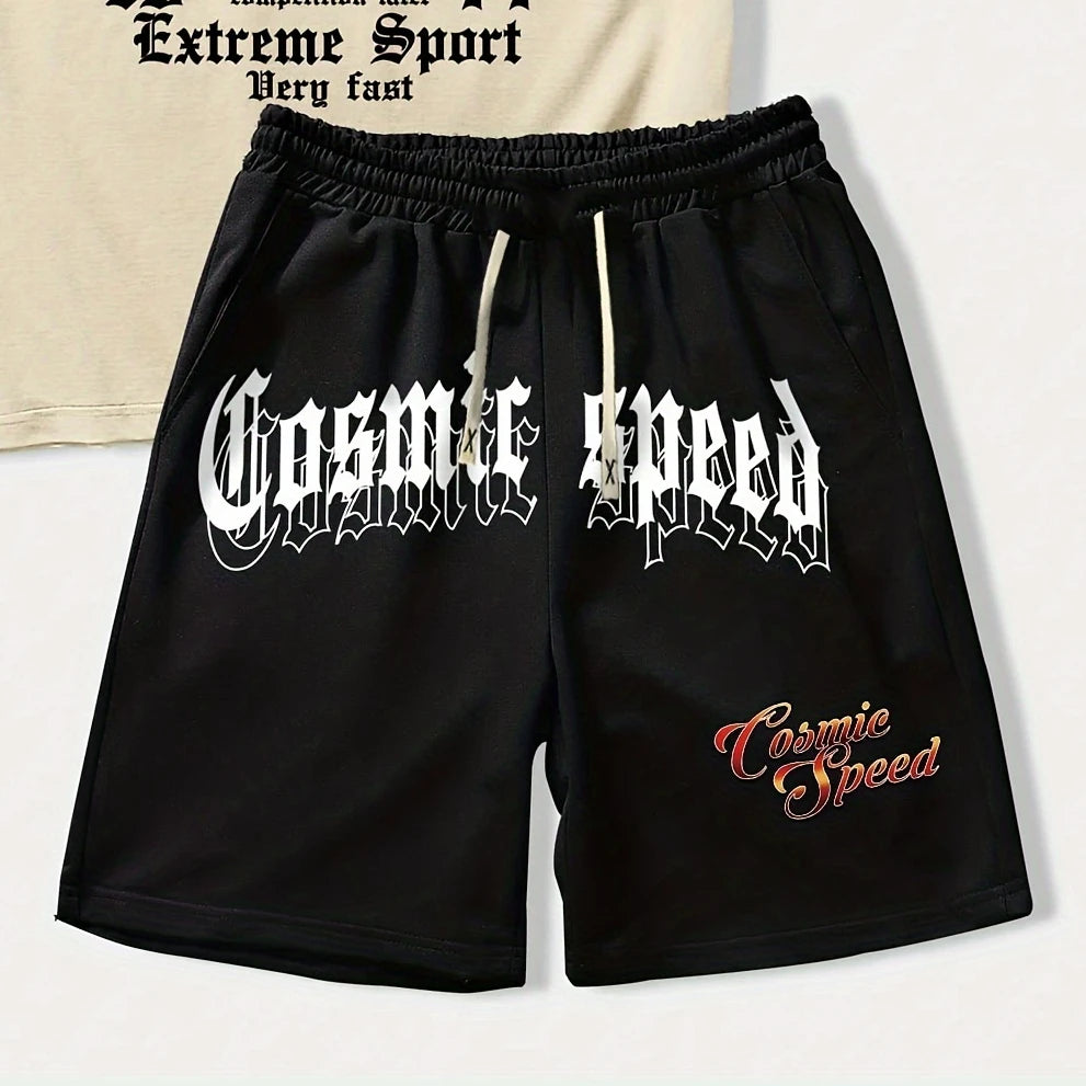 cosmic speed letter car graphic t shirts print shotr pants harajuku tracksuit men streetwear black sweatpants y2k men clothing relaxed fit joggers